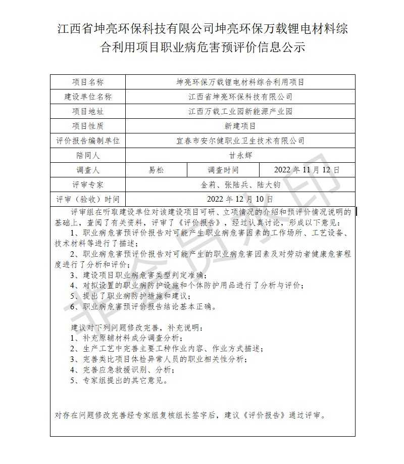江西省坤亮環(huán)?？萍加邢薰纠ち镰h(huán)保萬(wàn)載鋰電材料綜合利用項(xiàng)目職業(yè)病危害預(yù)評(píng)價(jià)信息公示.jpg